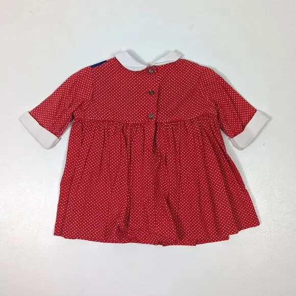 Vintage Kate Greenaway Dress Baby Girls Size 12m Red Polka Dot - Picture 3 of 5